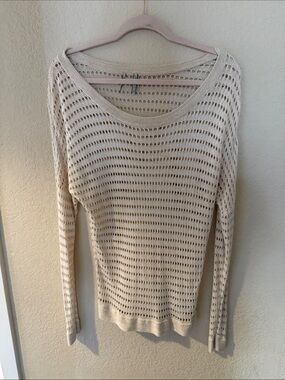 Guess Cream Open-Knit Scoop Neck Sweater
